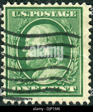 Stamp printed in the USA, a portrait of 6th President of Pennsylvania, the founder of the United States, Benjamin Franklin Stock Photo