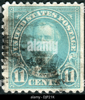 Postage stamp printed in the USA, a portrait of 19th President of the United States, Rutherford Birchard Hayes Stock Photo