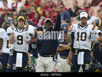 Apr. 10, 2008 - Los Angeles, California, U.S. - California tries to send in plays in the first half during a NCAA, PAC 10 football game at the Los Angeles Memorial Coliseum on Saturday, October 16, 2010, in Los Angeles. (SGVN/Staff Photo by Keith Birmingham/SPORTS) (Credit Image: © San Gabriel Valley Tribune/ZUMApress.com) Stock Photo