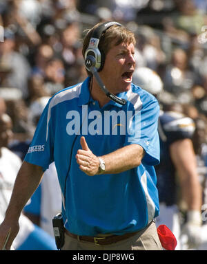 Sep 28, 2008 - OAKLAND, CA, USA - San Diego Chargers head coach NORM TURNER reacts to the game against the Oakland Raiders at McAfee Coliseum. (Credit Image: © AL GOLUB/Golub Photography/Golub Photography) Stock Photo