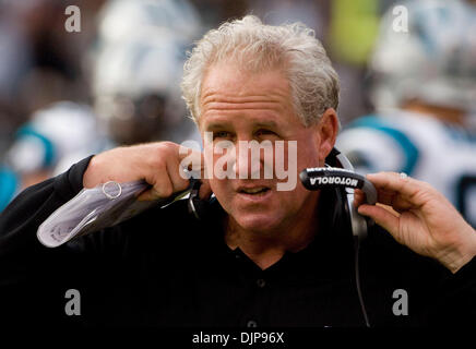Nov 09, 2008 - OAKLAND, CA, USA - Carolina Panthers head coach JOHN FOX looks out from the sidelines during a game against the Oakland Raiders at McAfee Coliseum. (Credit Image: © AL GOLUB/Golub Photography/Golub Photography) Stock Photo