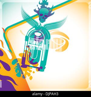 Artistic layout with jukebox and skull Stock Vector