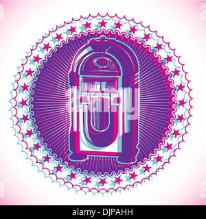 Artistic retro emblem with jukebox Stock Vector