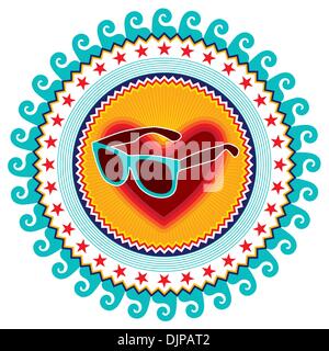 Colorful summer emblem with sunglasses Stock Vector