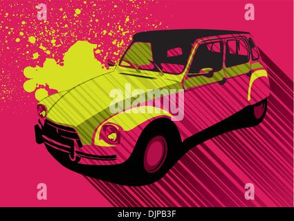 Designed artistic banner with colored retro car Stock Vector
