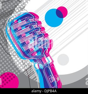 Designed banner with microphone and retro graphic elements Stock Vector