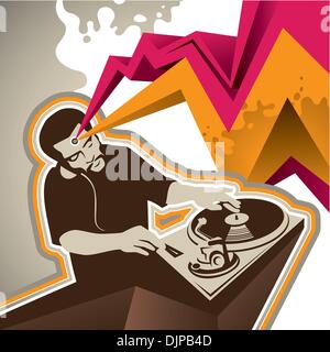 Designed banner with stylized dj figure Stock Vector