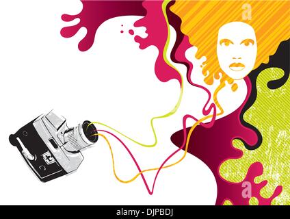 Designed psychedelic banner with retro camera Stock Vector