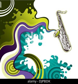 Designed psychedelic banner with saxophone Stock Vector