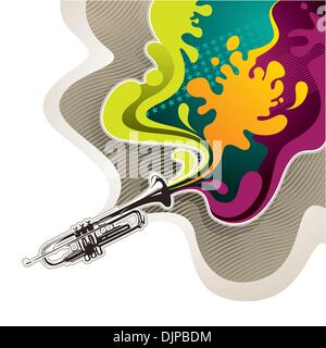 Designed psychedelic banner with trumpet Stock Vector
