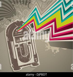 Designed retro banner with jukebox Stock Vector