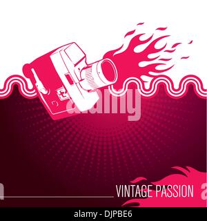 Designed stylized banner with old camera Stock Vector