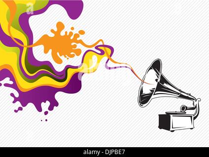 Designed stylized banner with old gramophone Stock Vector