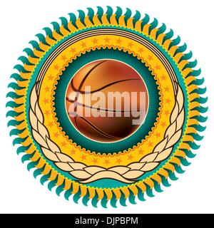 Illustrated basketball colorful emblem with retro elements Stock Vector
