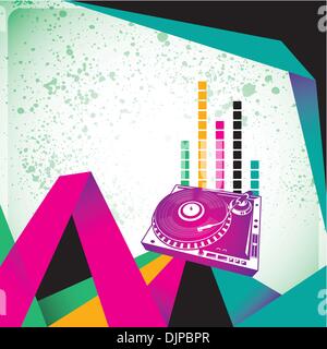 Illustrated clubbing banner with turntable Stock Vector
