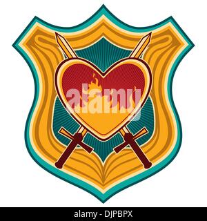 Illustrated colorful crest with heart Stock Vector