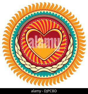 Illustrated colorful emblem with heart Stock Vector