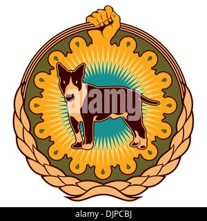 Illustrated colorful ghetto emblem with dog Stock Vector
