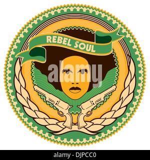 Illustrated conceptual emblem with ladies portrait Stock Vector
