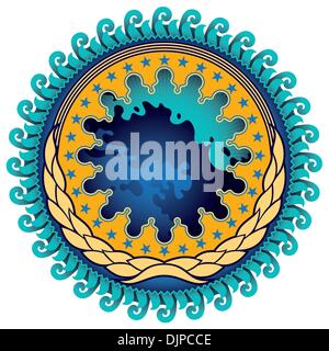 Illustrated emblem with abstract shapes Stock Vector