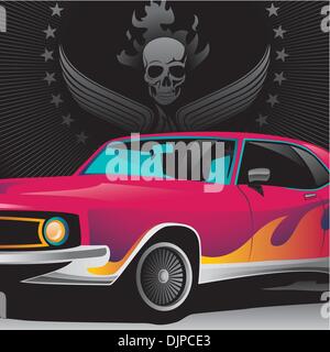 Illustrated muscle car close up Stock Vector