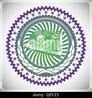 Illustrated party emblem with turntable Stock Vector