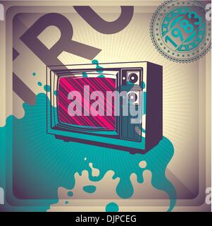 Illustrated retro background with tv Stock Vector