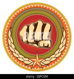 Illustrated retro emblem with fist Stock Vector