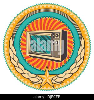 Illustrated retro emblem with old tv Stock Vector