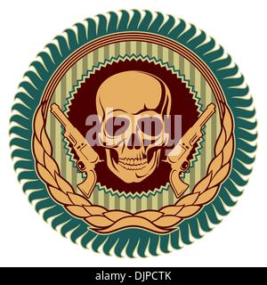 Illustrated vintage emblem with skull Stock Vector