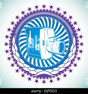 Modish emblem with old camera Stock Vector