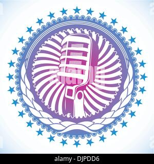 Modish emblem with retro microphone Stock Vector