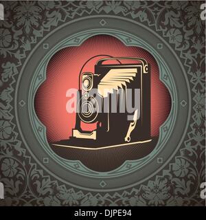 Vintage background with old camera Stock Vector
