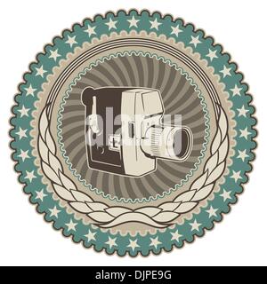 Vintage badge with retro camera Stock Vector