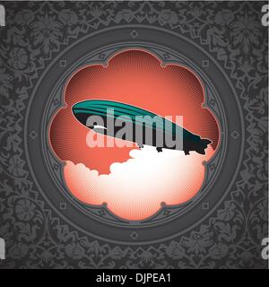 Vintage floral background with zeppelin Stock Vector