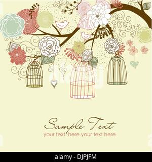 Floral summer background. Birds out of their cages concept vector Stock Vector