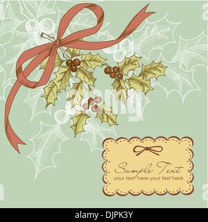 Vintage Christmas card with holly berry Stock Vector