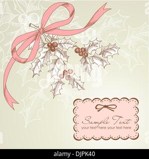 Vintage Christmas card with holly berry Stock Vector