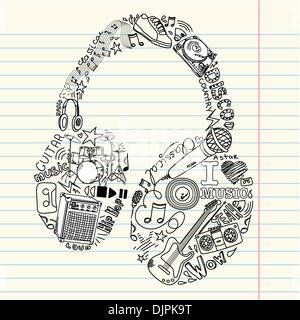 Music doodles in the shape of a earphones Stock Vector
