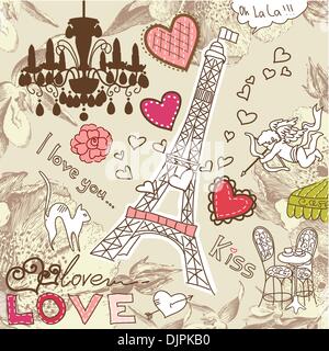 LOVE in Paris doodles Stock Vector