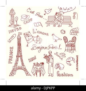 Paris doodles. French cuisine. Stock Vector