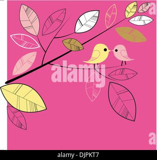 birds kissing on a branch Stock Vector