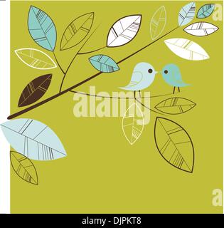 birds kissing on a branch Stock Vector