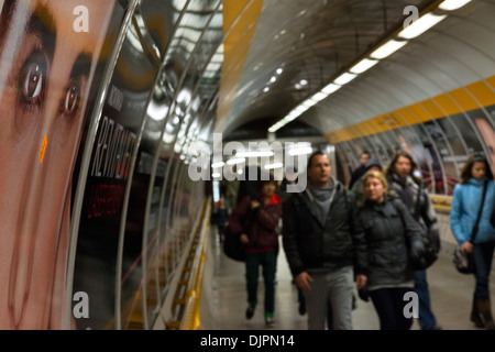 Advertising on one of the access to the underground tunnels. Prague Metro Opened in 1974, the Prague Metro has 3 lines and 53 Stock Photo