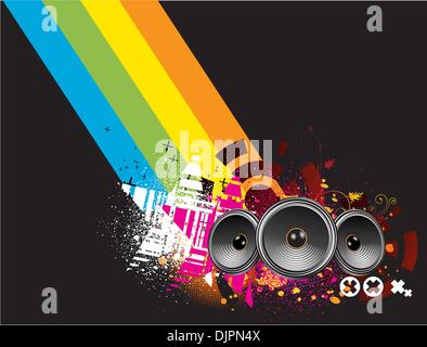 Vector illustration of grunge Background with an Explosion of Colors with music design elements Stock Vector