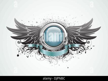 Vector illustration of winged insignia or badge with banner, perfect for you to place your text Stock Vector