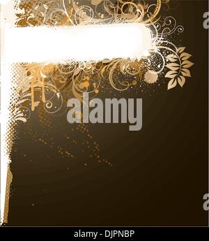 Vector illustration of red funky Grunge futuristic background with shiny floral Decorative banner Stock Vector