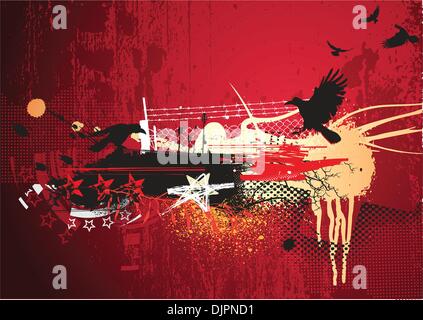 Vector illustration of red abstract urban background with  grunge Design elements Stock Vector