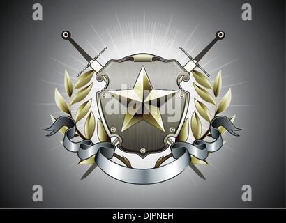Star swords and laurel wreath badge vector illustration Stock Vector ...