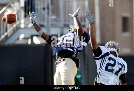 Apr 17, 2010 - South Bend, Indiana, U.S. - Notre Dame wide receiver THEO RIDDICK, left, can't catch up to a pass while covered by cornerback E.J. BANKS during practice Saturday in South Bend, Indiana.  (Credit Image: © Jim Rider/ZUMA Press) Stock Photo
